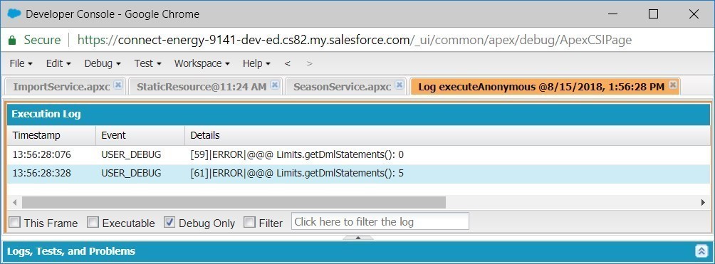 Execution log Salesforce