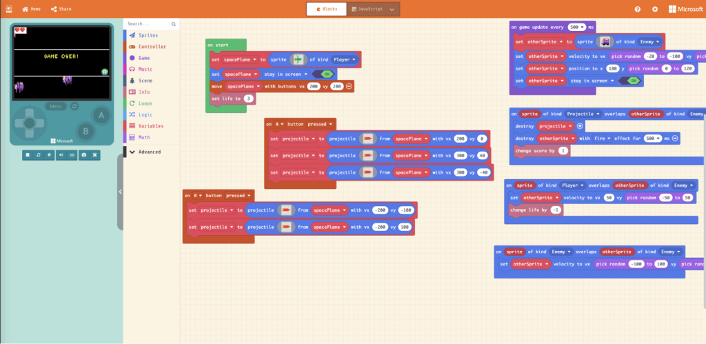 simple arcade game created using the MakeCode