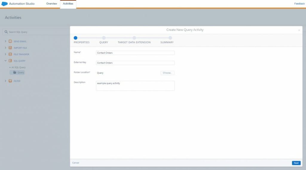 create new query salesforce